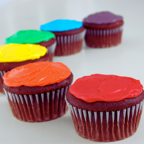 Row of colorful cupcakes